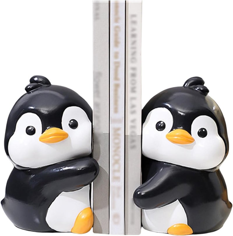JARPSIRY Cute Hug Penguins Decorative Bookends, Unique Animal Book Ends to Hold Books Creative Resin Book Holder Stopper for Home Office Desk Bookshelf Decoration - Image 1
